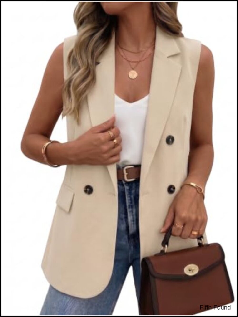 Sleeveless Vest Blazer Open Front Polyester Blend Notch Lapel